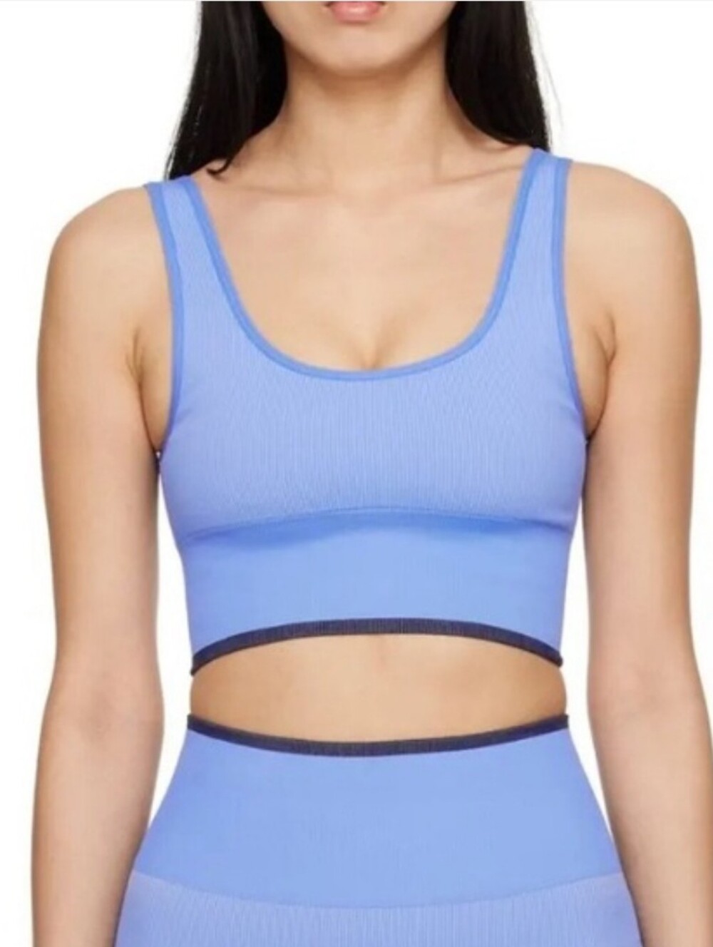 Outdoor Voices Seamless Rib Long Line Bra In Nebula (Periwinkle Blue) Size M